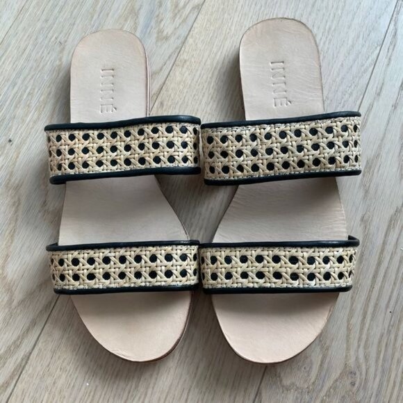 INNÉ Sinta Double Strap Slide Sandals Black Tan Size 7 - Picture 4 of 8